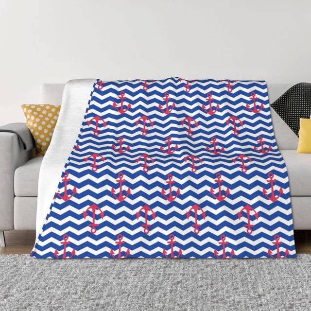 Fotbe Nautical Anchors Manta de Franela con Estampado, Manta Ultrasuave para Cama, Sofá, Auto, Hipoalergénica y Antibolitas-50"x40"