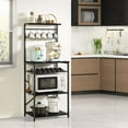 thumbnail image 7 of Black Metal Kitchen Baker's Rack with Storage Shelves, Wine Holders, S-Hooks, Adjustable, 7 of 7