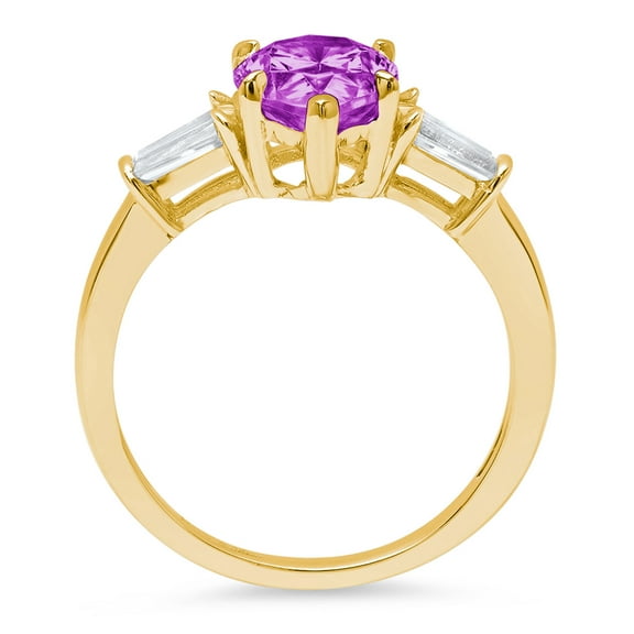 2.5 ct Pear Cut Simulated Alexandrite Three-Stone Engagement Ring for Women in 18K Yellow Gold