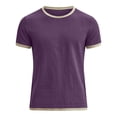 thumbnail image 2 of GUZOM Mens Purple Cotton Linen Blend T-Shirt - Short Sleeve Crewneck Casual Summer Top Breathable Lightweight Slim Fit with Contrast Trim,Size XL, 2 of 5