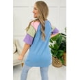 thumbnail image 2 of Women's Blue Twisted Ribbed Color Block Henley T-Shirt – Casual Summer Essential, XL, 2 of 5