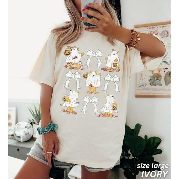 Cute Ghost Halloween Shirt, Vintage Halloween Tee, Girly Coquette Bow Fall Shirt, Retro Halloween Tee