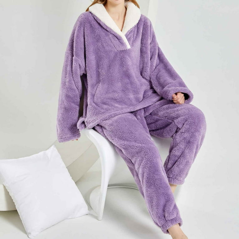Vrouwen Pluizige Pyjama Sets 2 Stuk Flecee Pjs Voor Vrouwen Casual