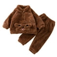 thumbnail image 2 of Wavsuf Outfits Set Clothes for Kids Top+Pant Zipper Warm Home Winter Brown Pajama Set Size 80, 2 of 3
