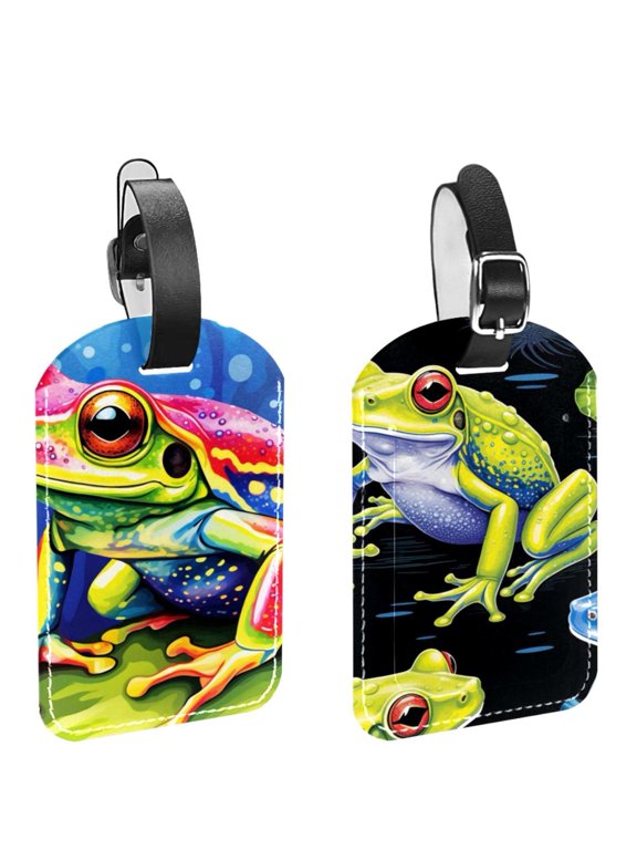 Square 2Pack PU Leather Frog Cruise Luggage Tag with Privacy Cover and Name ID Tag for Travel Handbags Backpacks Luggage Tags