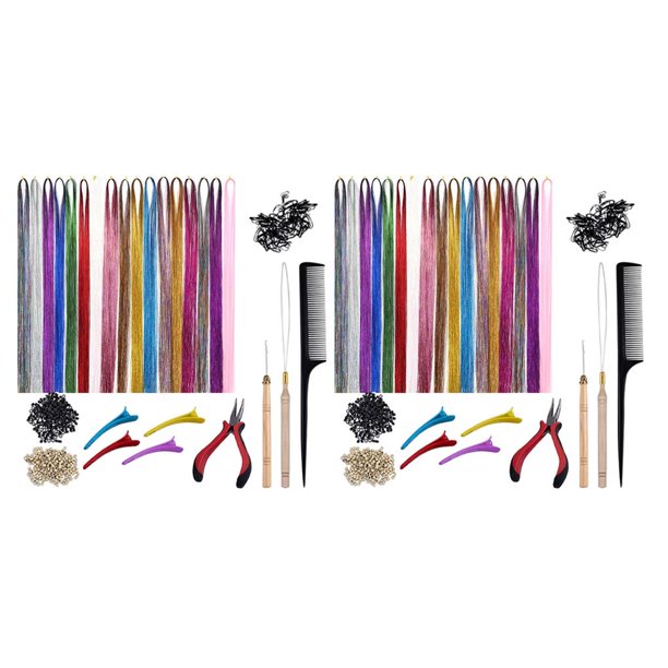 Minnieouse Kit de oropel para extensiones de cabello de 12 colores, 2400 hebras para peinar a mujeres y hombres, 120cm 2piezas 120 cm