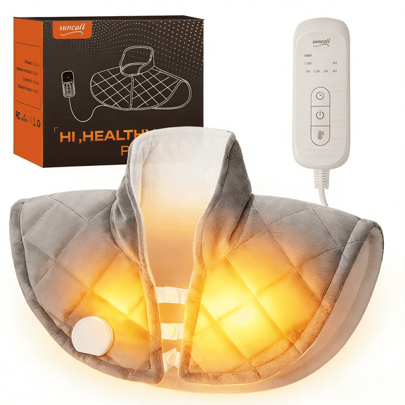 Electric Weighted Heating Pad for Neck and Shoulder and Back, Suncall Large Heat Wrap, Soft Flannel Material, Christmas Holiday Gift, 17.7"x21.6", Gray
