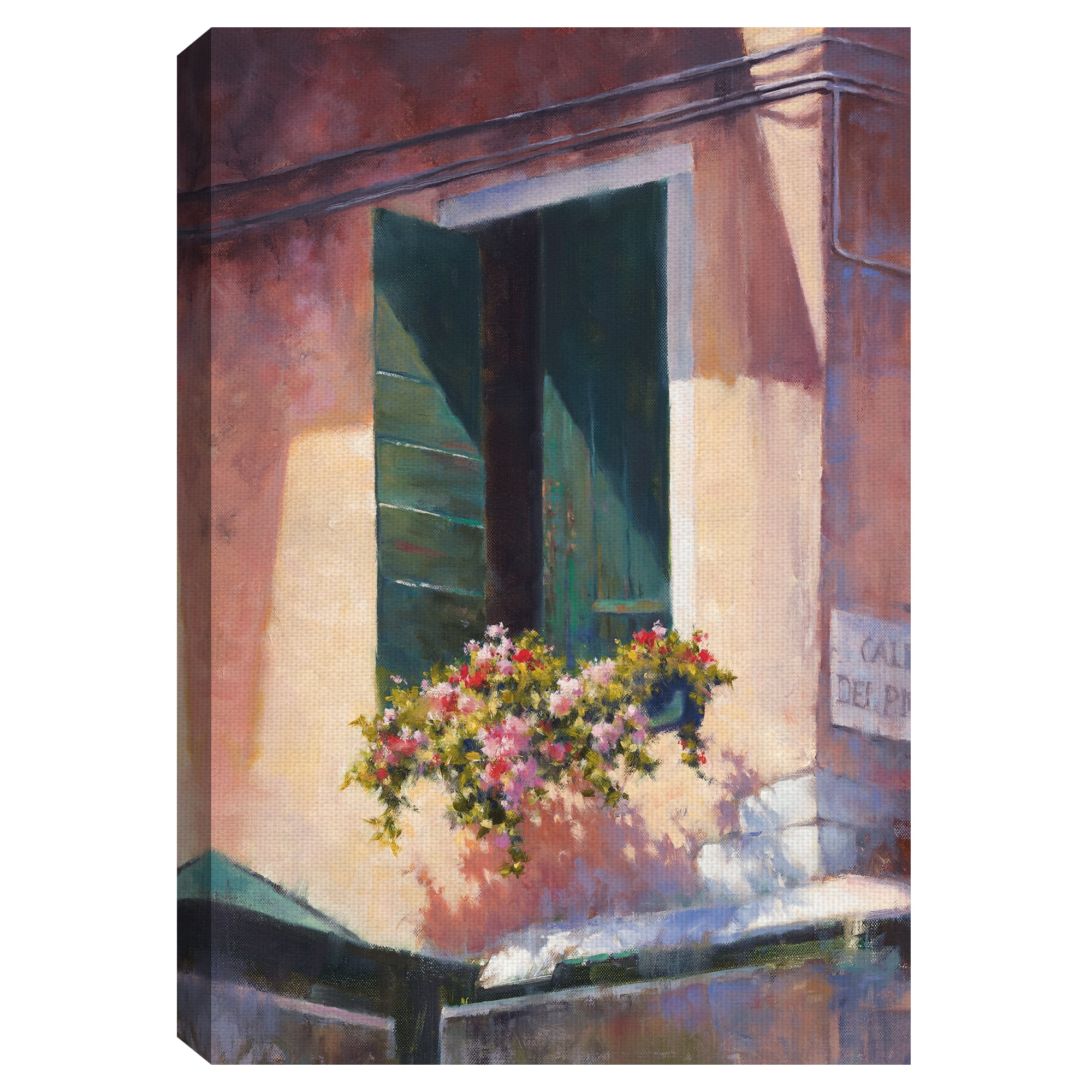 Masterpiece Art Gallery Green Shutters Apartment Flowers by David Marty Canvas Art Print 24" x 36"