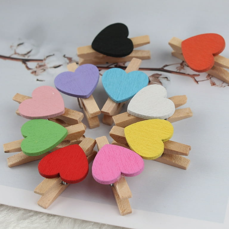 100Pcs Mini Colorful Wooden Clothespins,Heart Shape Pegs, Photo Paper –
