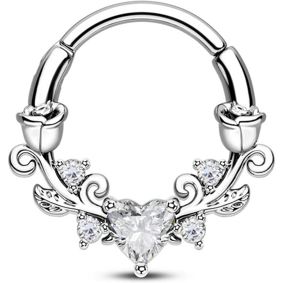 shiyou-Rose Septum Rings 16G Septum Piercing Jewelry 316L Stainless Steel Daith Piercing Jewelry Heart Daith Earrings for Women