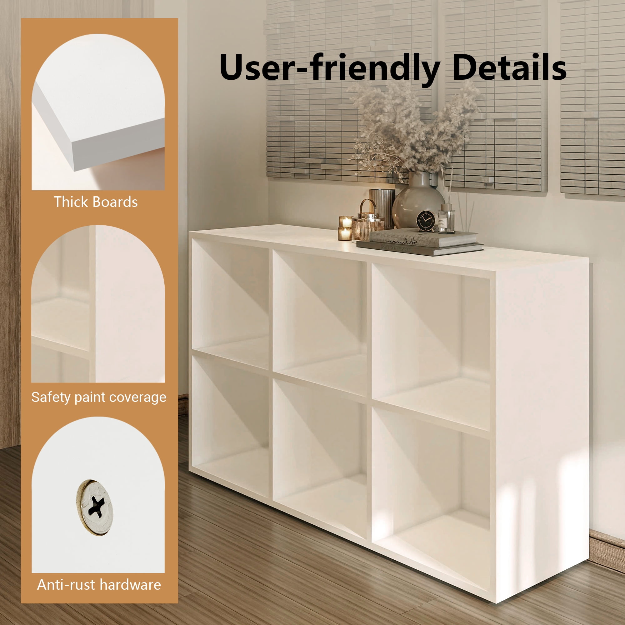 KZElegy 6 Cube Organizer Open Shelf with Anti-Tip Design,Stackable Wood Cubby Bookcase,Toy & Display Bookshelf for Bedroom Living Room, Sturdy Cube Storage Unit,White (1PS)