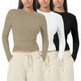thumbnail image 1 of T-shirt de Course pour Femmes 3 Pcs Long T-Shirt à Manches pour Femmes T-Shirt de Base Court T-Shirt Mode Version pour Femmes du Haut pour Sortir sous-Vêtements de Mode d'Automne Couche Coupe Ajustée Version du Haut, 1 of 3