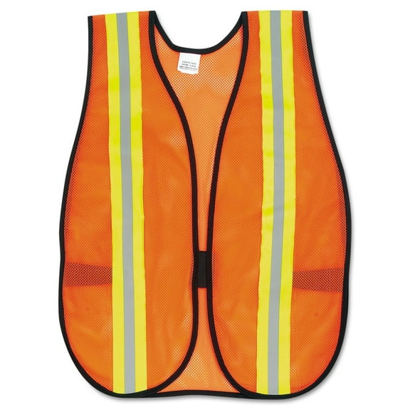 Crews, MCSCRWV201R, Reflective Fluorescent Safety Vest, 1 Each, Orange,Silver Stripe