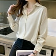 thumbnail image 4 of Womens Summer Outfits, Womens Tops, Elegant Women's Blouse Satin Silk Button Up Casual Loose-Fitting Long Sleeve Work Shirt for Effortless Style, 4 of 7