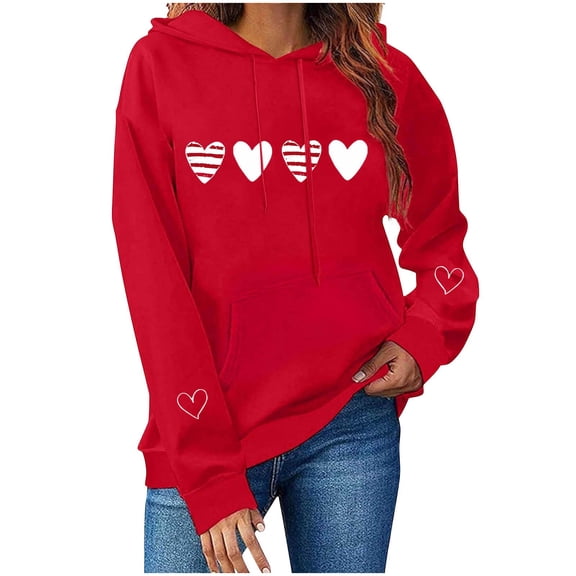Staron Winter Hooded Sweatshirt for Women Valentine's Day Printed Pullover Casual Long Sleeve Fashion Hoodie Loose Oversized Top, Red XXL