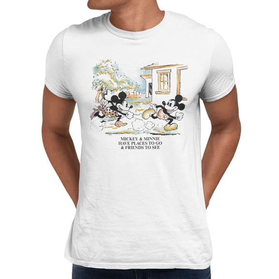Disney Mickey Mouse Vintage Stroll Men's T Shirt (White, S-XXXL)