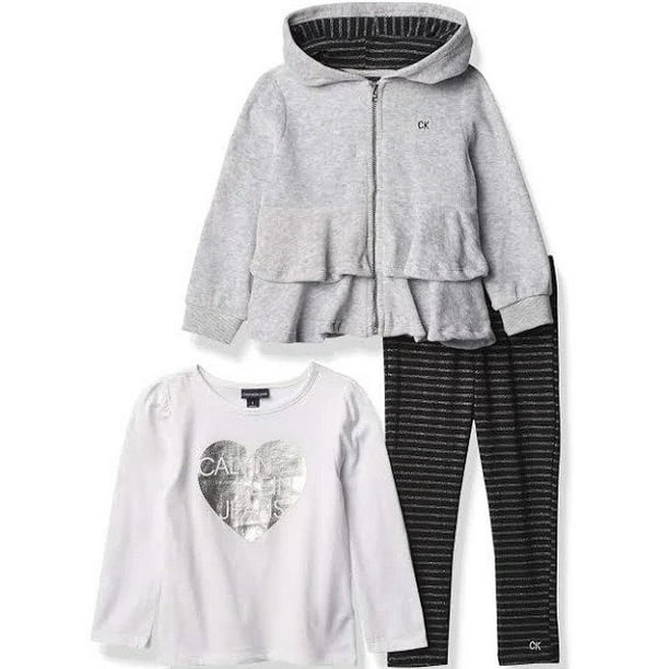 Calvin Klein Grey Multi Little Girl's 3-Piece Set, 3T 