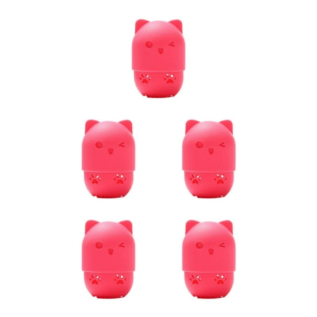 Transemion Modern And Functional Cat Shaped Sponge Holder With Silicone Storage Box rose red 5Set