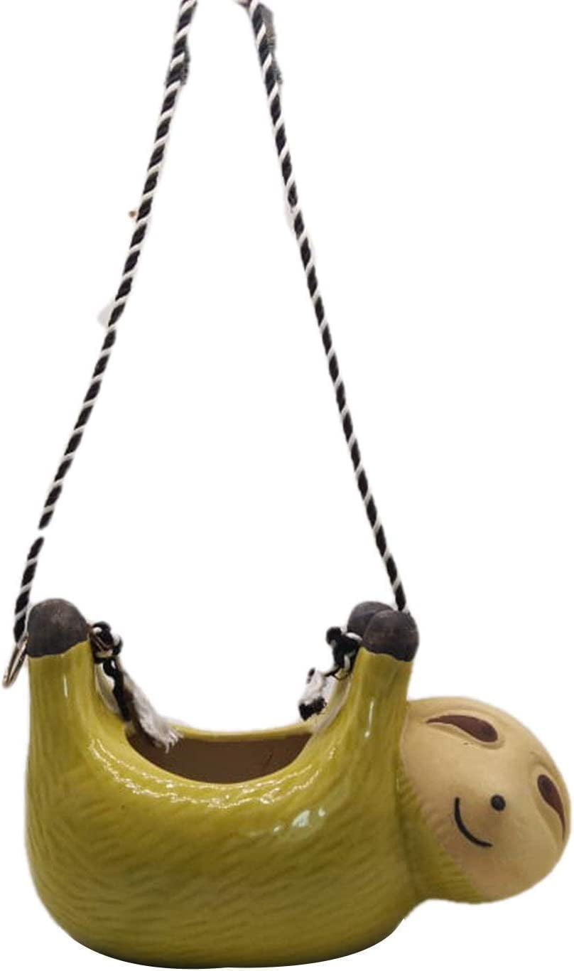 India Meets India Ceramic Hanging Planter Pot Flower Pot Indoor Planter Handicraft by Awarded Indian Artisan (Sloth, Green)