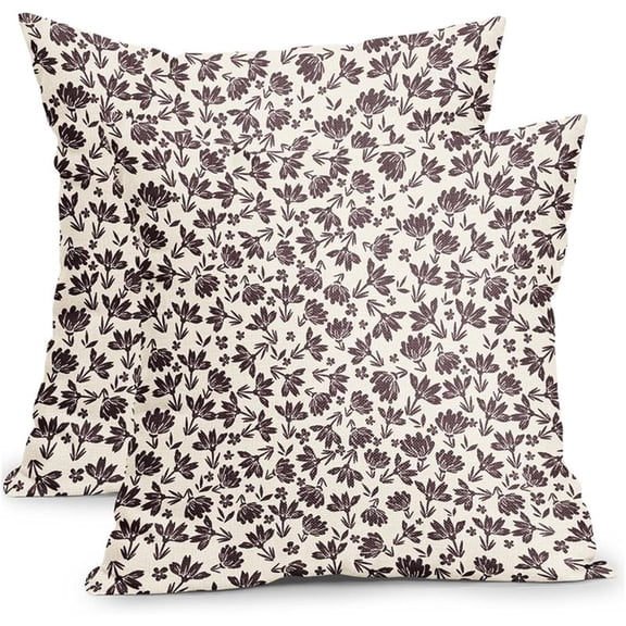 Sps ssion 20" x 20" Brown Floral Cotton & Linen Decorative Pillow Covers