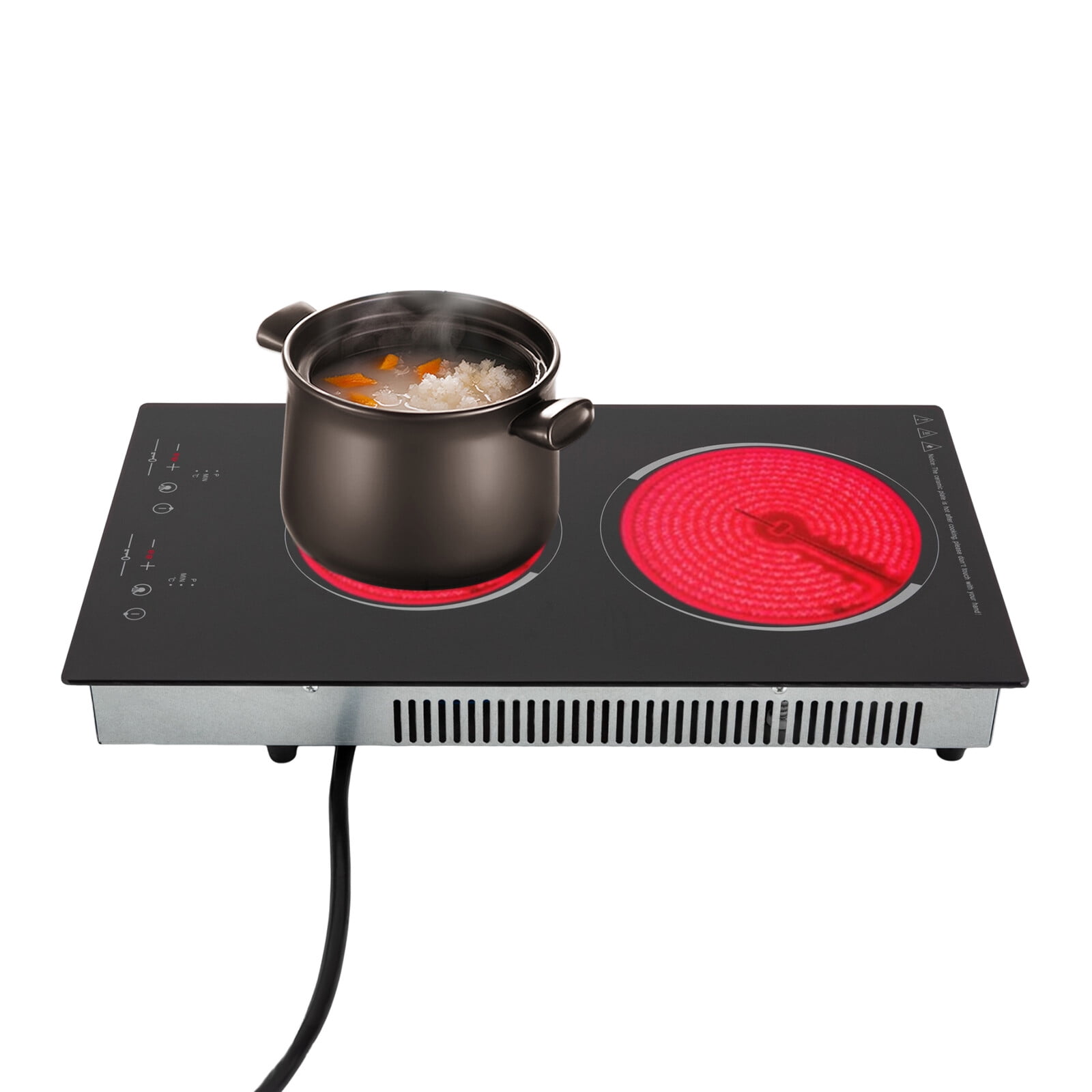 110V 2-Burner Ceramic Cooktop, 1500W High Power Touch Control Electric Stove, Countertop & Built-in Dual Use Cooker , Easy Clean Kitchen Stove