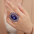 thumbnail image 2 of Boho Big Oval Crystal Ring for Women Golden Flower Statement Ring, 2 of 13