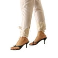 thumbnail image 1 of Casual or Work Elastic Waist White Cotton Trousers With Lace for Petite Women (White - 922ID5, L (Petite) Regular), 1 of 6
