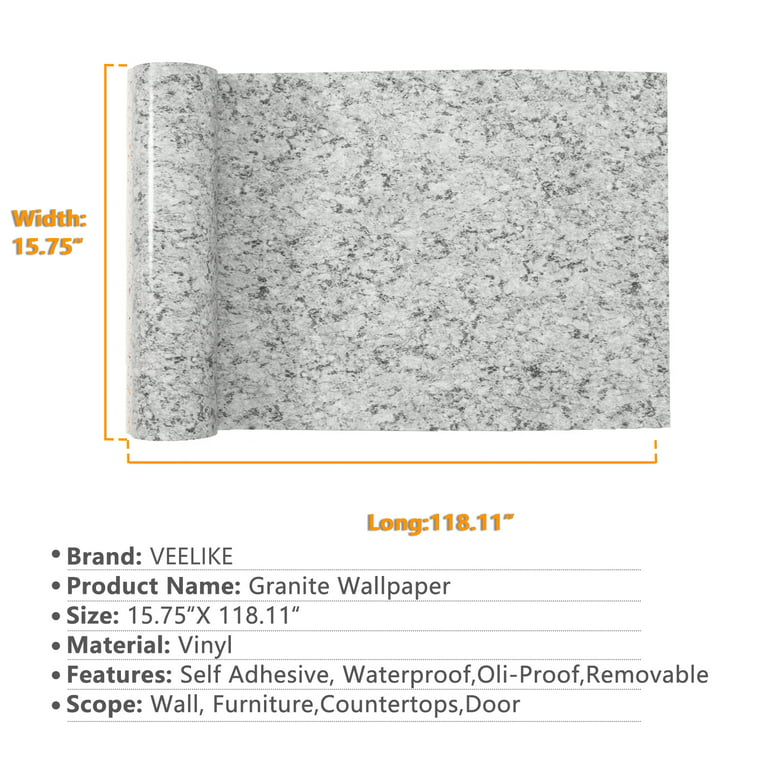 VEELIKE 15.7''x118'' Granite Contact Paper for Countertops Waterproof Self  Adhesive Grey Granite Wallpaper Peel and Stick Countertops for Kitchen  Bathroom Counter Top Removable Decorative Film Vinyl 