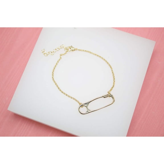18K Gold Filled Paper Clip Charm Rolo Chain Bracelet (I179)