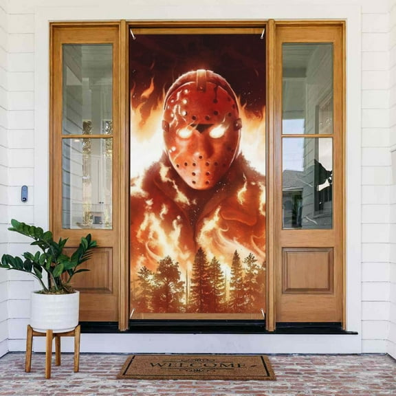 Door Banner Decorations Jason Voorhees Friday the 13th Porch Sign Banner Indoor Outdoor Wall Home Party Supplies 72.8 x 35.4 Inch