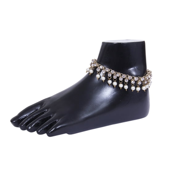 Antique traditional pearl Cz Stone look payal anklet pair