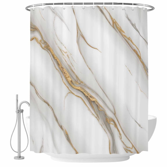 White Golden Marble Shower Curtain, Waterproof Shower Curtains for Bathroom, Modern Abstract Art Marble Crack Washable Fabric Bathtub Curtain Set Bath Decor with 12 Hooks Long 72"x84"