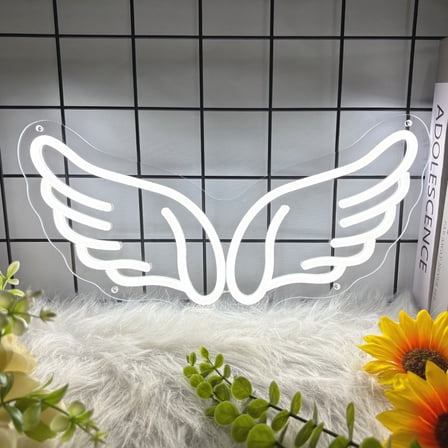 Wings Neon Sign for Wall Decor, Angel Wings Led Signs for Home Decor, Dimmable Neon Light Sign for Bedroom, Game Room, Living Room, Bar Decoration, USB Powered Light Up Neon Signs for Man Cave