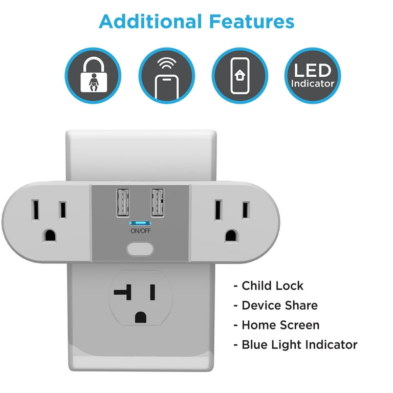 ProMounts 2 Outlet, 2 USB-A Smart Plug, Smart Home Wifi Outlet, Remote App  Control 