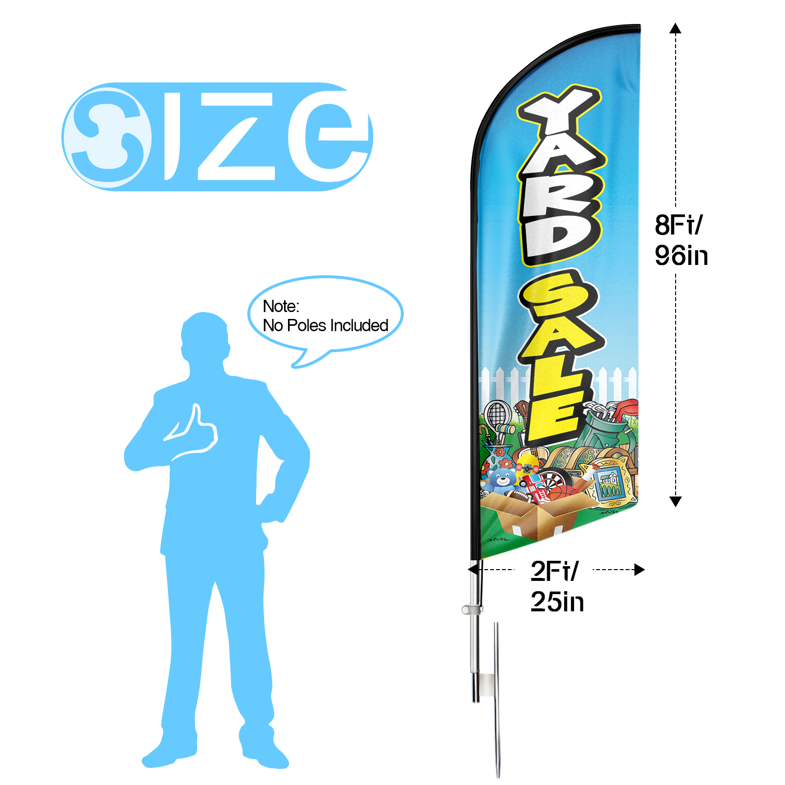 Yard Sale Swooper Flag, 8FT Yard Sale Advertising Feather Flag, Yard Sale Banner ,Signs for Businesses and Storefronts(Flag Only)