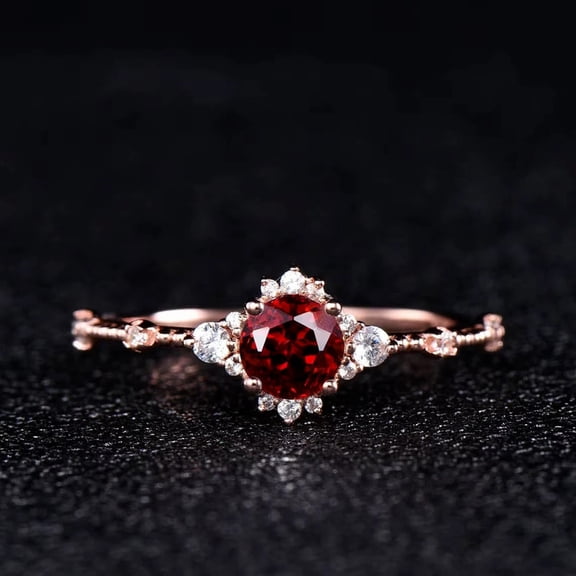 2.20CT Round Cut Simulated Red Garnet Halo Engagement Ring 14K Rose Gold Plated Gift For Her