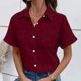 thumbnail image 5 of Caywon Women's Summer Short Sleeve Button Down Collared Shirt with pair Front Chest Patch Pockets and loose form Curved Hemline for Daily Casual Wear, 5 of 6