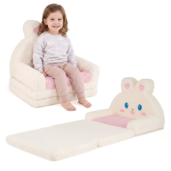 Infans 2-in-1 Convertible Kids Sofa to Lounger with Removable Cover, Bunny Patterns