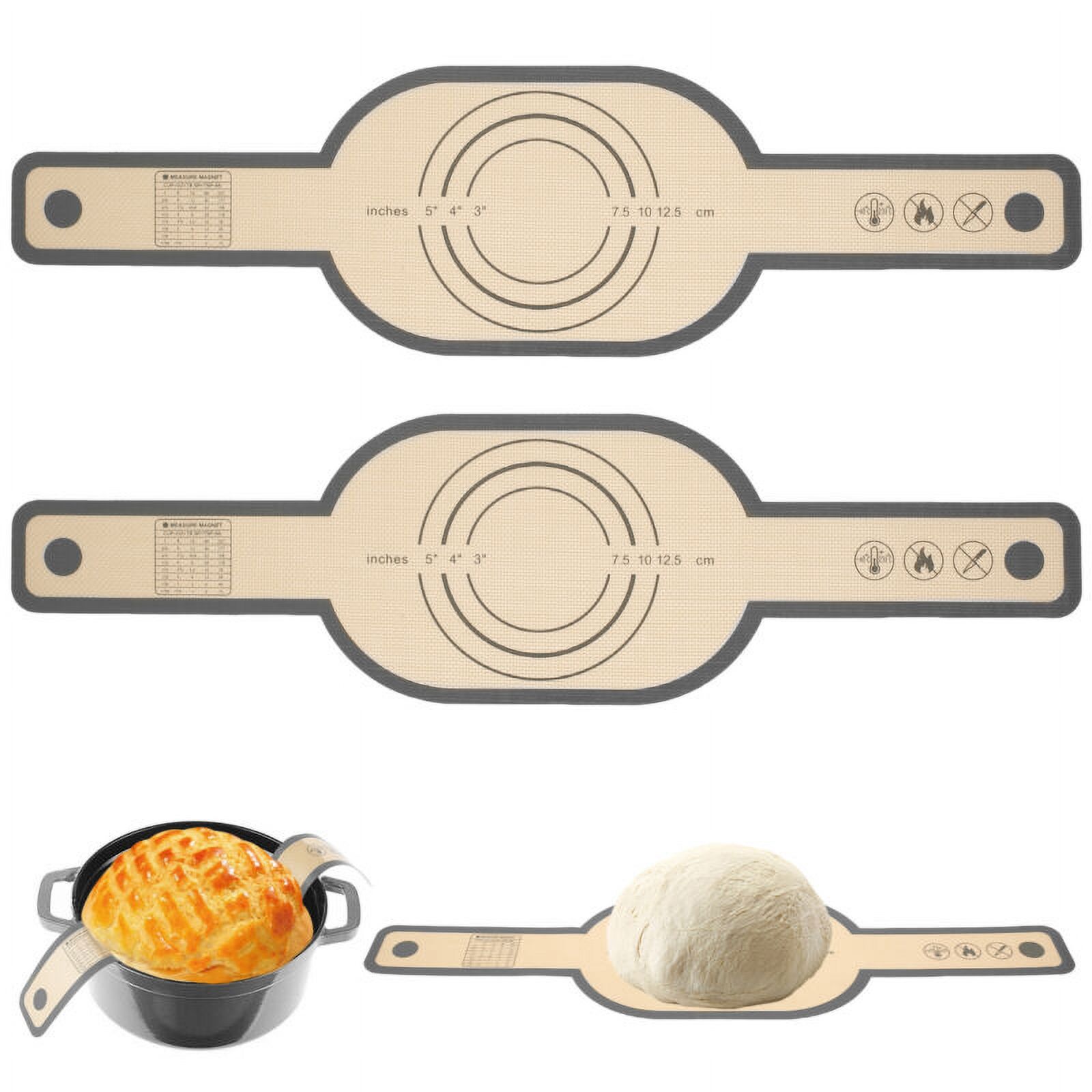 Qenwkxz 2pcs Silicone Bread Sling Non-Stick Silicone Baking Mat Sling Heat Resistant Silicone Dutch Oven Liner with Long Handle Reusable Silicone Bread Mat Sheets for Transfer Dough Baking - image 2 of 11