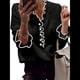 thumbnail image 1 of Suéter de Larga con Cuentas de Perlas para Mujer, Cuello en V, Ribete de Volantes, Jersey de Punto. Negro S, 1 of 7