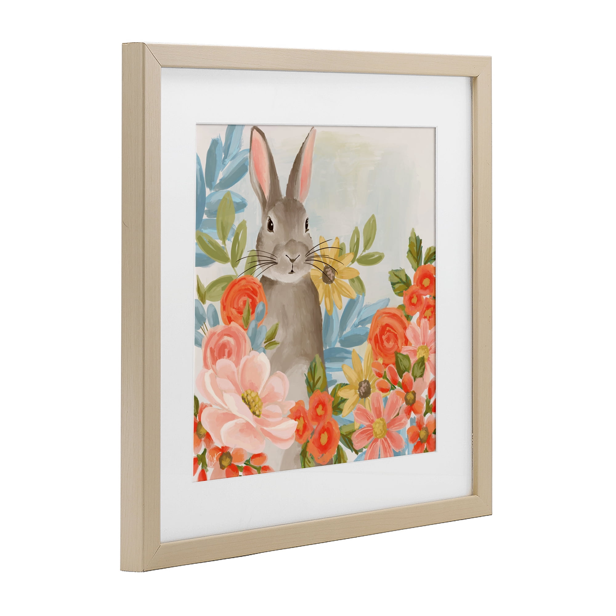 Stupell Industries Bunny Among The Blooms Birch Framed Print Under Glass, design by Cat Thurman Designs