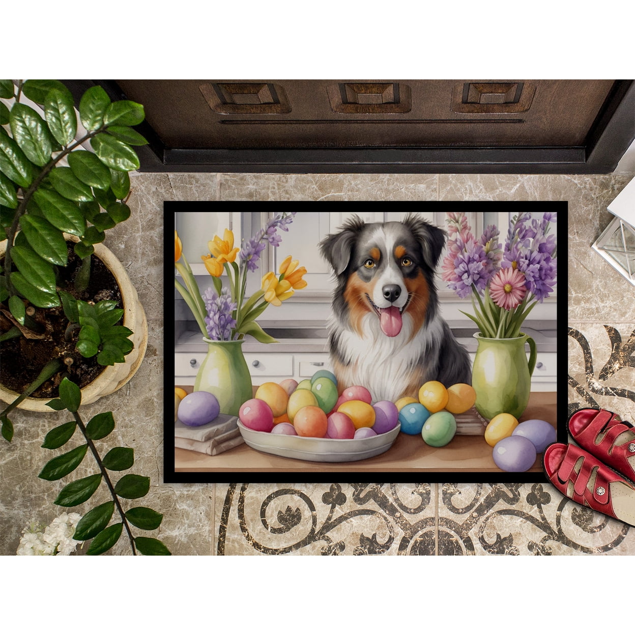 Decorating Easter Yorkshire Terrier Doormat