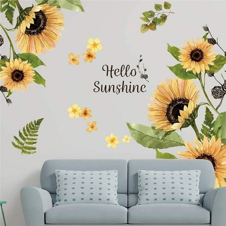 HTAIGUO Sunflower Wall Stickers Yellow Flower Wall Decal Hello Sunshine  Green Leaves Wall Decor DIY Vinyl Self-Adhesive Plants Mural Art for Bedroom  Living Room TV Background Home Decoration - - | Walmart Canada