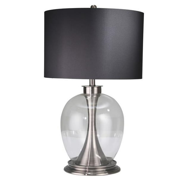 28 Inch Metal Table Lamp With Round Glass Base Silver Com - Round Metal Table Lamp
