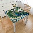 thumbnail image 2 of COMIO Picnic Dining Kitchen Farmhouse Square Tablecloth Blue Peacock Beautiful Watercolor Flowers Peony Bird Feathers Gorgeous Spring Vitality White, 2 of 7