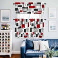 thumbnail image 2 of Space Design Sense Kitchen Curtains Valances and Tiers Set of 3 Black Red Line Suqare Abstract Stitching Tier Curtains and Valance with Rod Pocket for Small Windows, 27.5"x24", 2 of 9