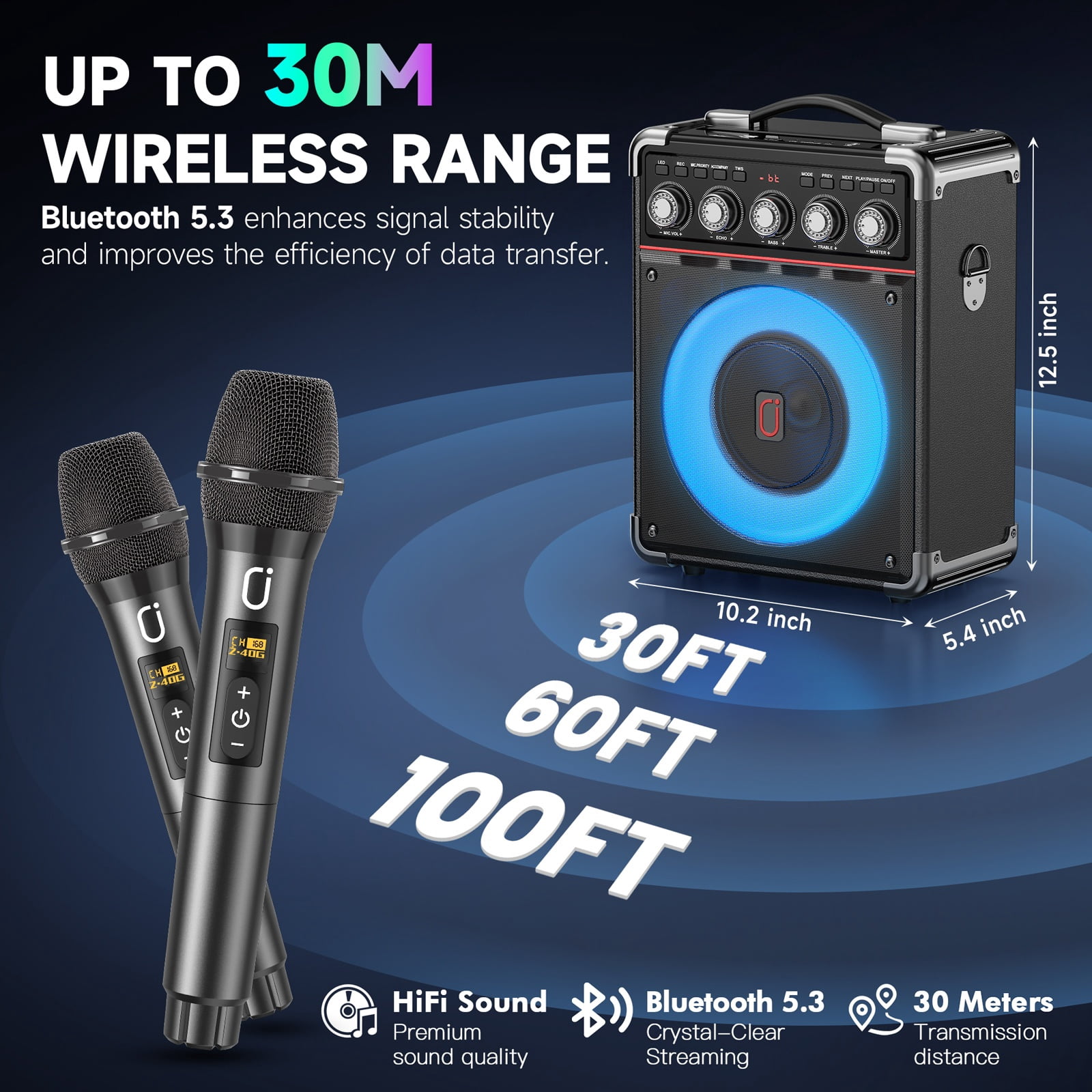 JYX Karaoke Machine, Portable Bluetooth Speaker with 2 Microphones, Karaoke Party Speaker, TX05