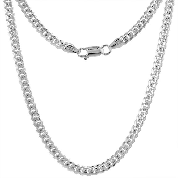 Solid 925 Sterling Silver 4.00 mm Miami Cuban Link Chain Necklace Domed Nickel Free Italy Size 18 inch