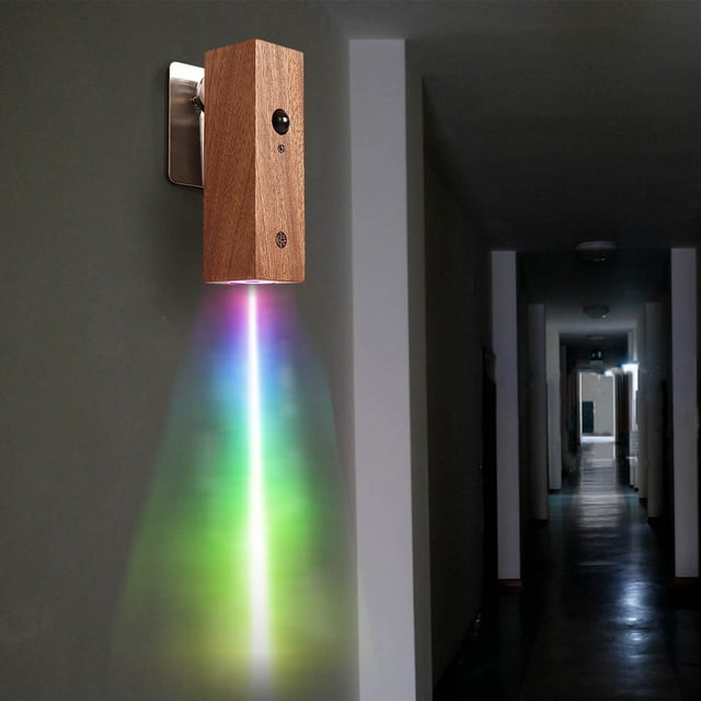 Luz nocturna con sensor de movimiento recargable USB - Lámpara de pared de madera maciza para dormitorio, pasillo y escaleras con soporte magnético