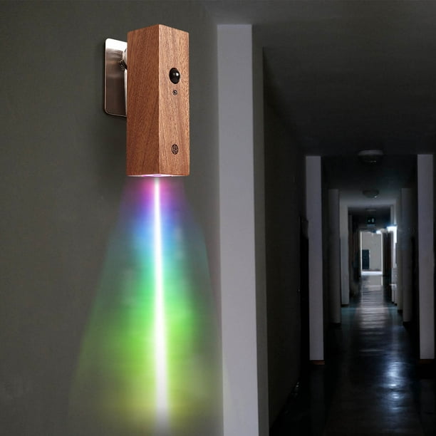 Luz nocturna con sensor de movimiento recargable por USB | Lámpara de pared LED de madera maciza con soporte magnético | Iluminación para interiores y exteriores, mesitas de noche, pasillos y